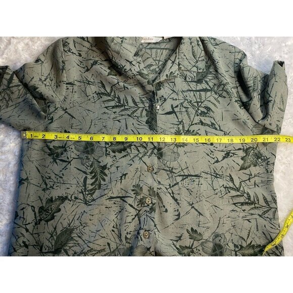 TanJay Casual button down Short Sleeve blouse size 12 P Olive Green VTG - Picture 6 of 9